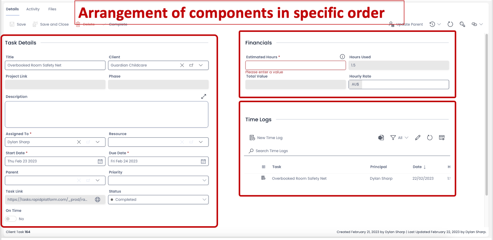 An arrangement of components on a grid